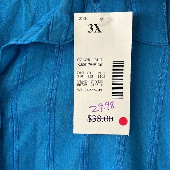 NWT Liz & Me button down blouse striped textured fabric Blue size 3X Long Sleeve - Picture 3 of 13